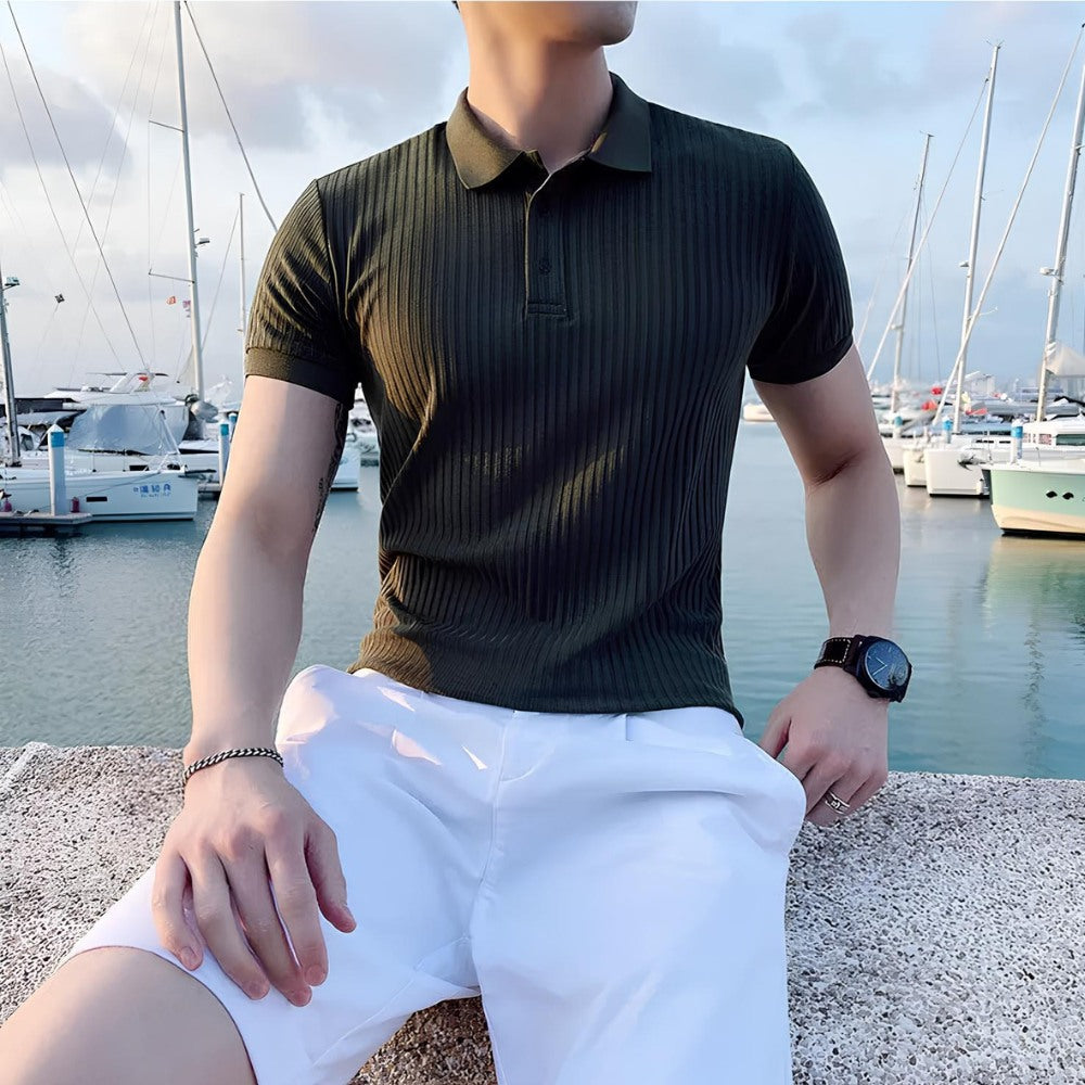 Bourton Ribbed Knit Polo Shirt