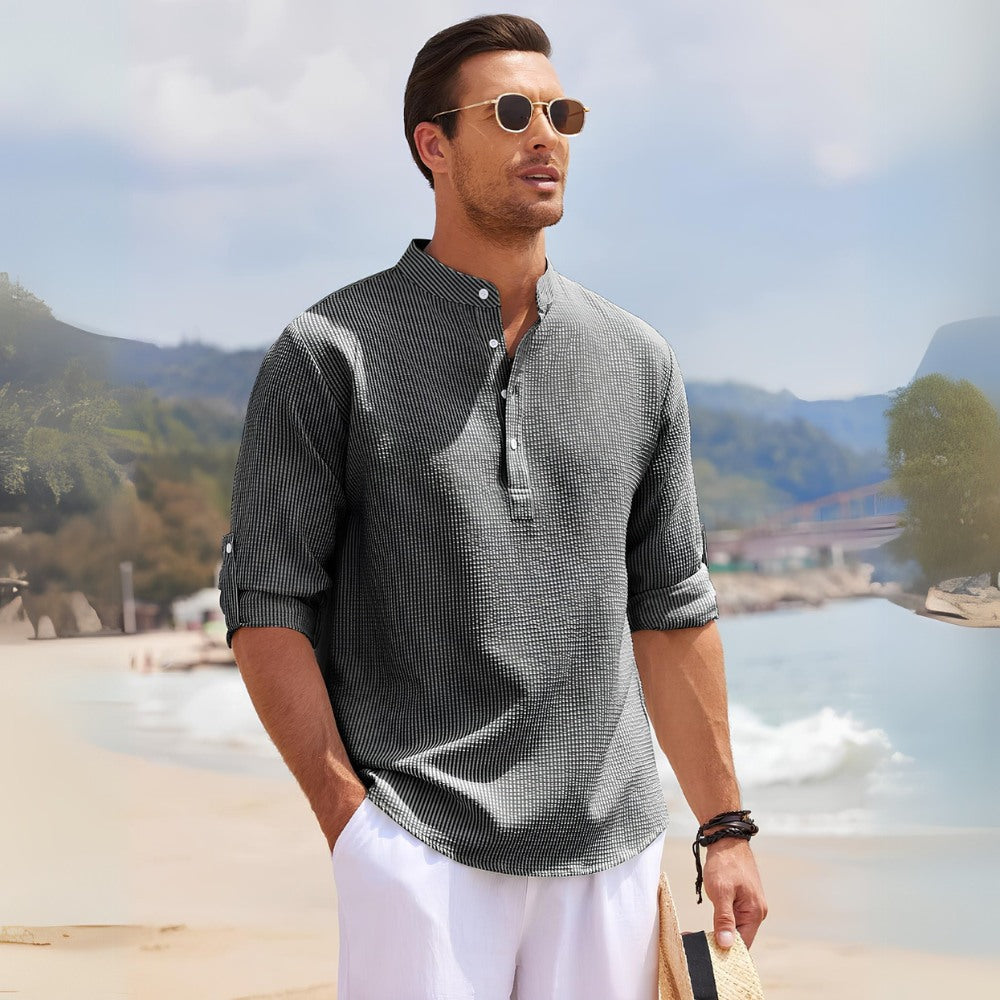 Men's Old Money Ascot Long-Sleeve Padre Collar Shirt