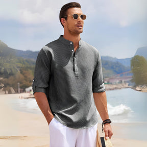 Men's Old Money Ascot Long-Sleeve Padre Collar Shirt