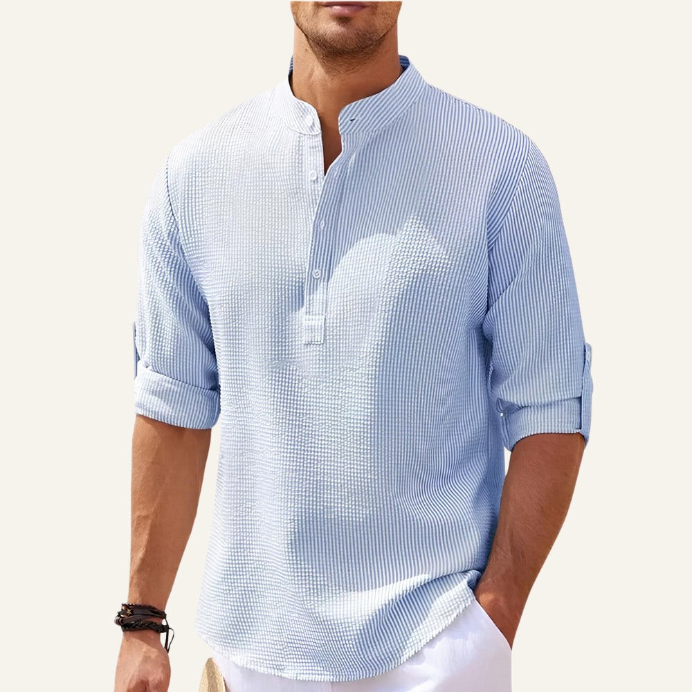 Men's Old Money Ascot Long-Sleeve Padre Collar Shirt