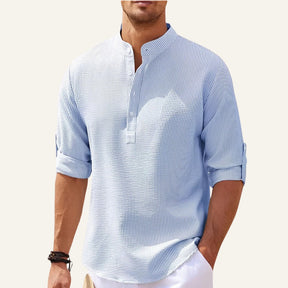 Men's Old Money Ascot Long-Sleeve Padre Collar Shirt
