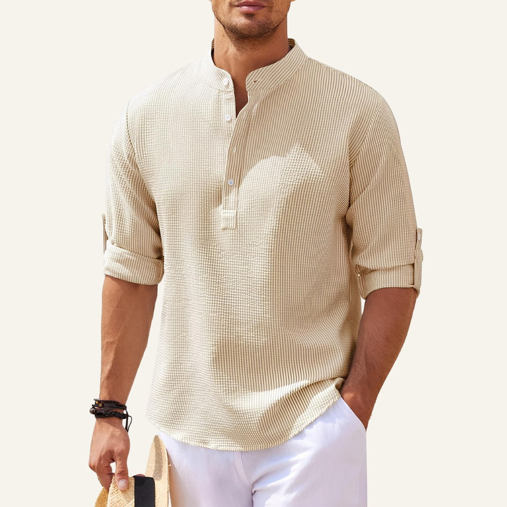 Men's Old Money Ascot Long-Sleeve Padre Collar Shirt