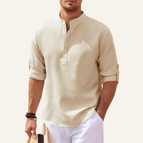 Men's Old Money Ascot Long-Sleeve Padre Collar Shirt