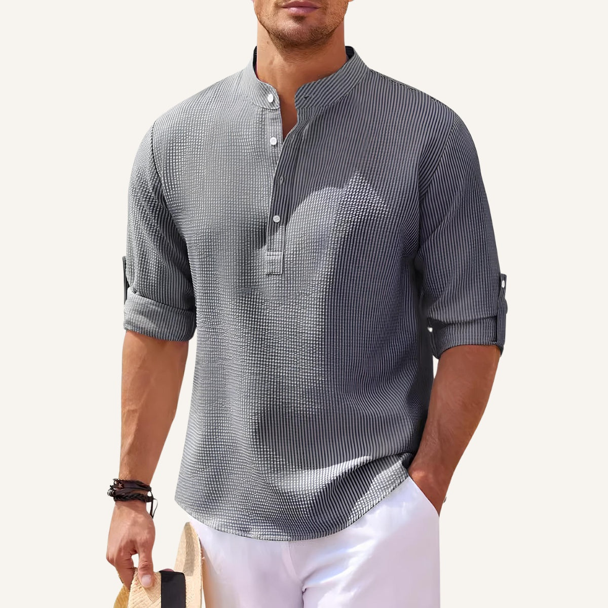 Men's Old Money Ascot Long-Sleeve Padre Collar Shirt