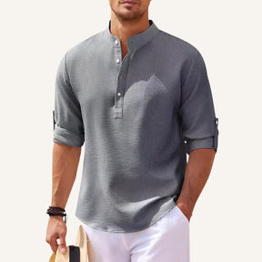 Men's Old Money Ascot Long-Sleeve Padre Collar Shirt