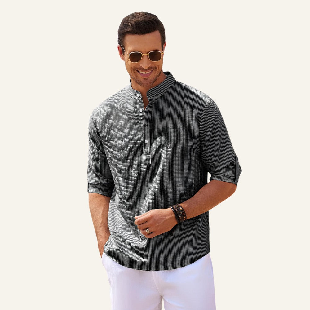 Men's Old Money Ascot Long-Sleeve Padre Collar Shirt