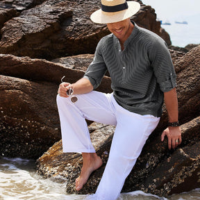 Men's Old Money Ascot Long-Sleeve Padre Collar Shirt