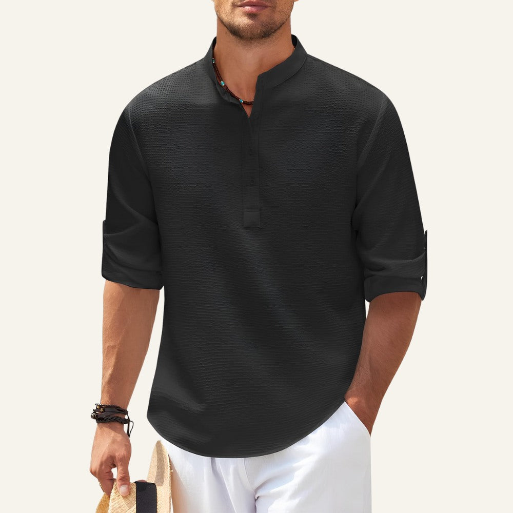 Men's Old Money Ascot Long-Sleeve Padre Collar Shirt