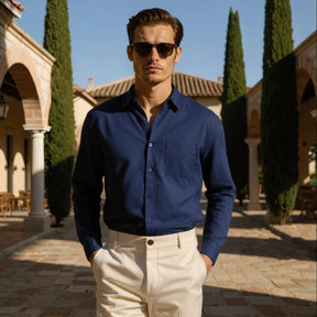 Milford Men’s 100% Linen Long-Sleeve Shirt – Old Money