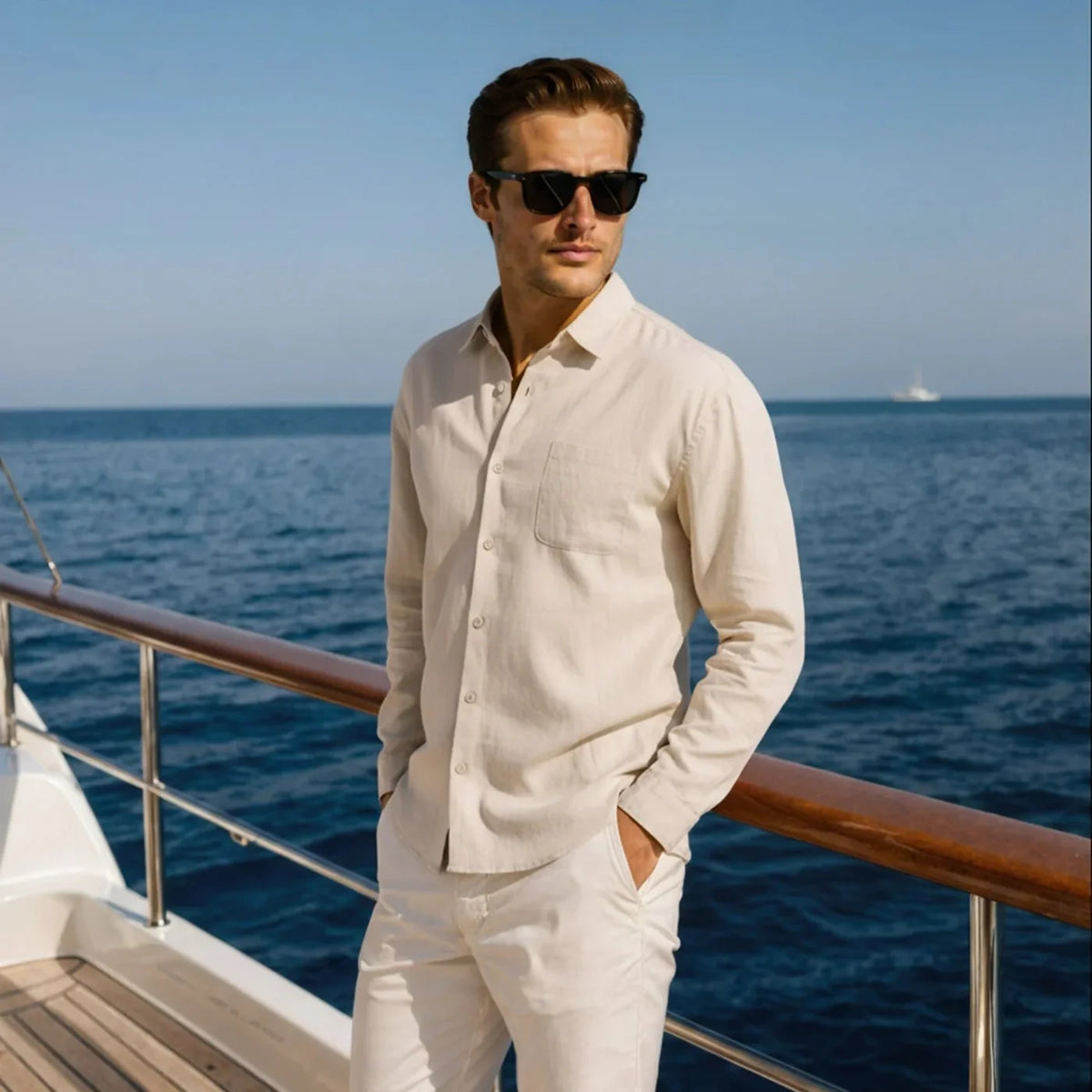 Milford Men’s 100% Linen Long-Sleeve Shirt – Old Money