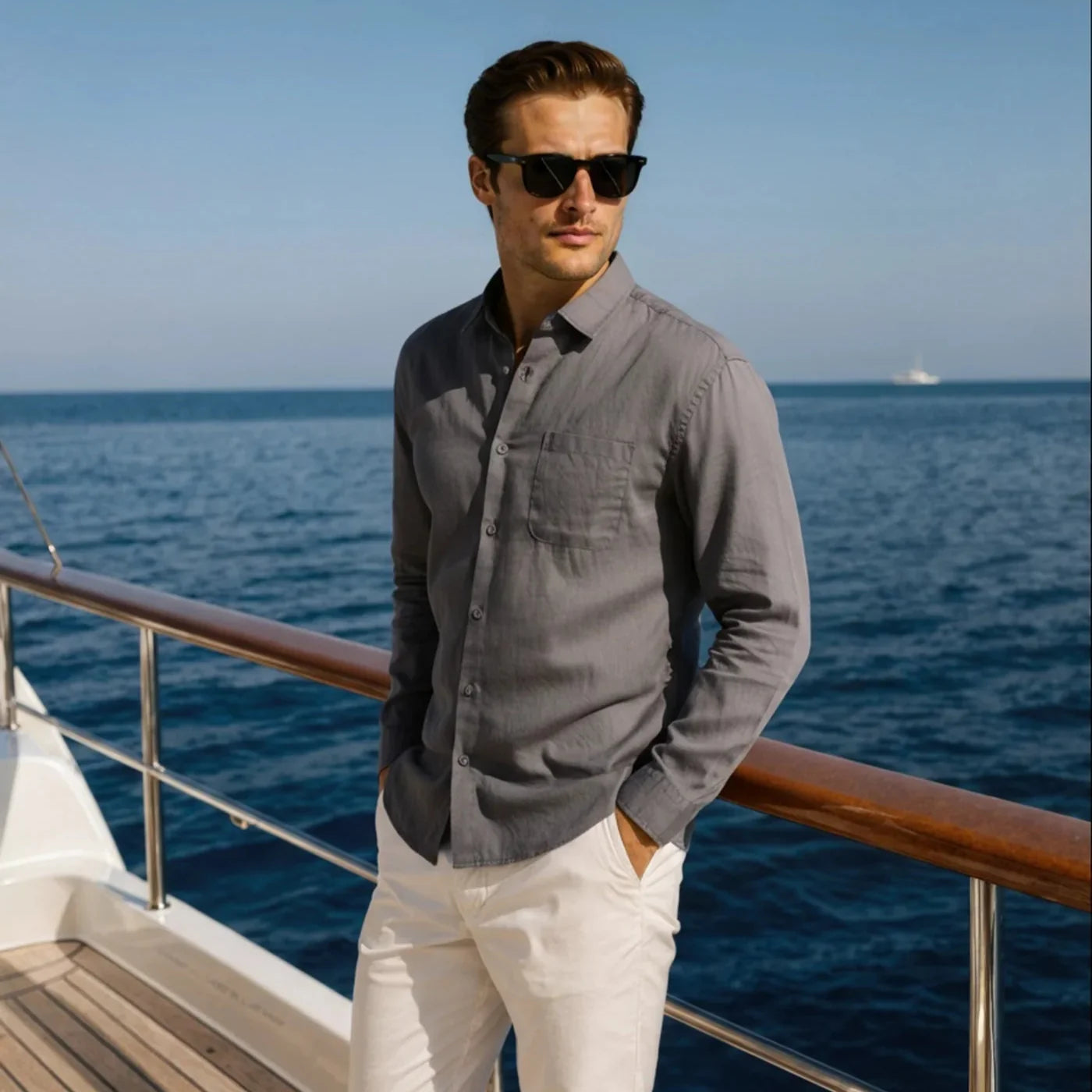 Milford Men’s 100% Linen Long-Sleeve Shirt – Old Money