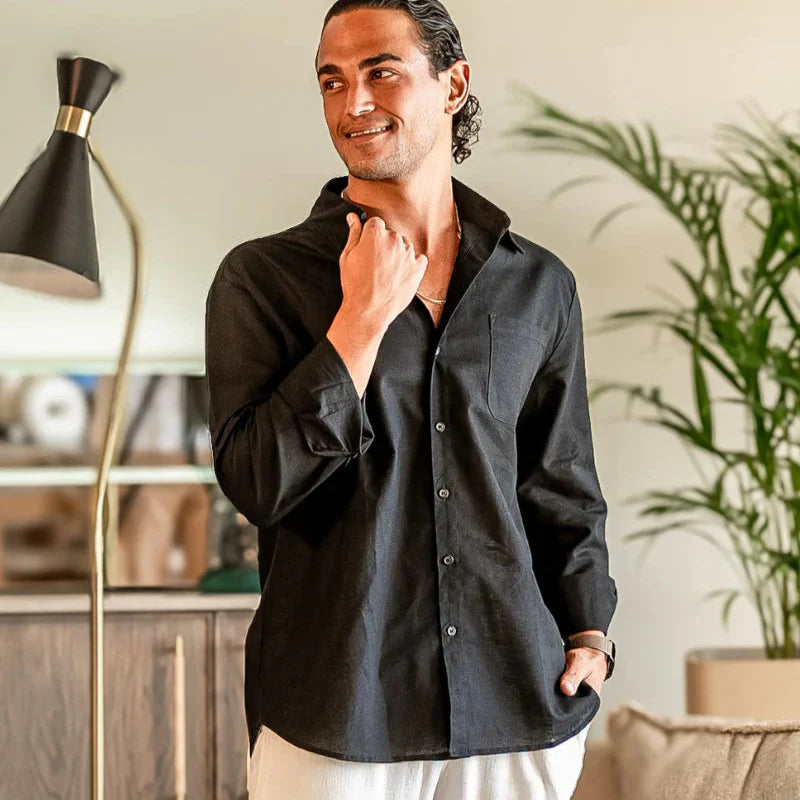 Milford Men’s 100% Linen Long-Sleeve Shirt – Old Money