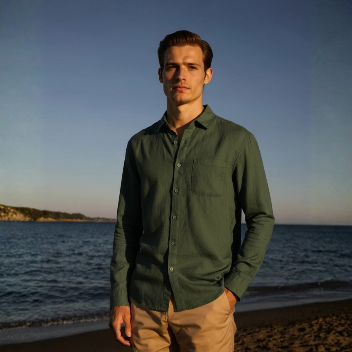 Milford Men’s 100% Linen Long-Sleeve Shirt – Old Money