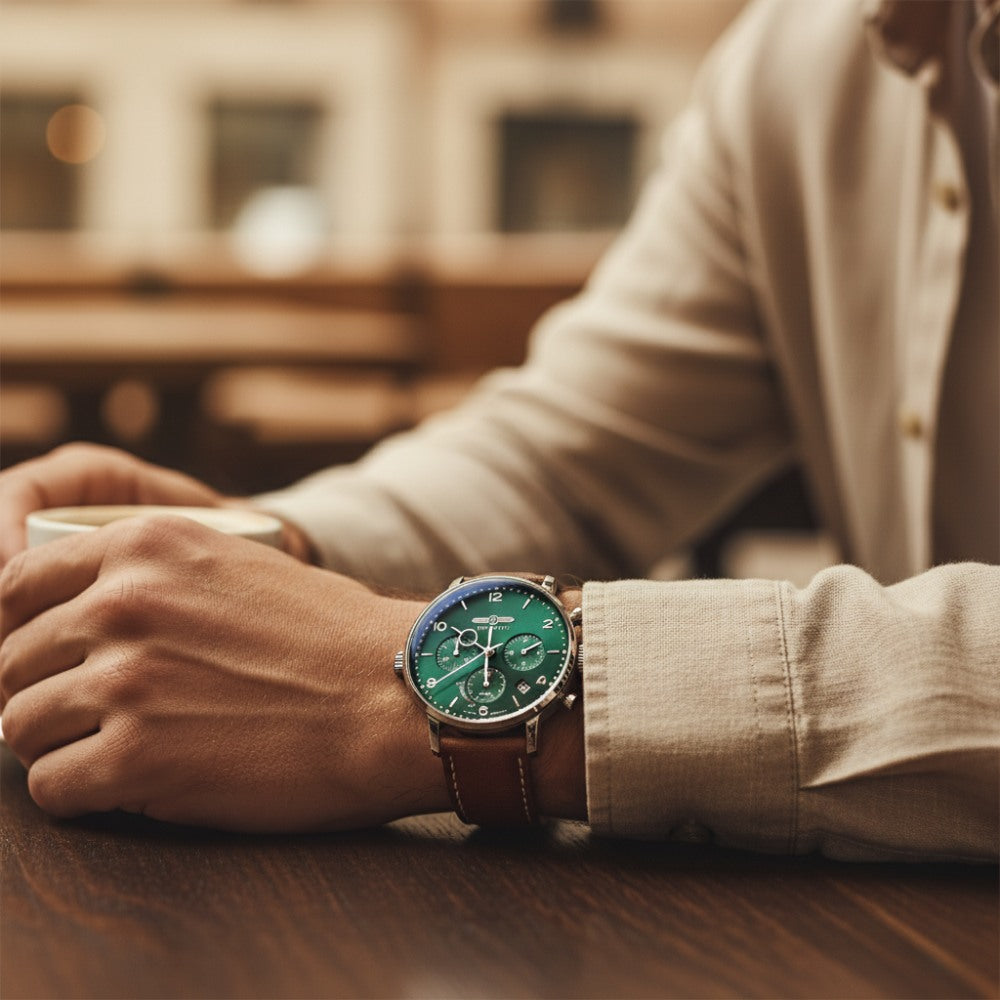 Zeppelin Green Chronograph Watch