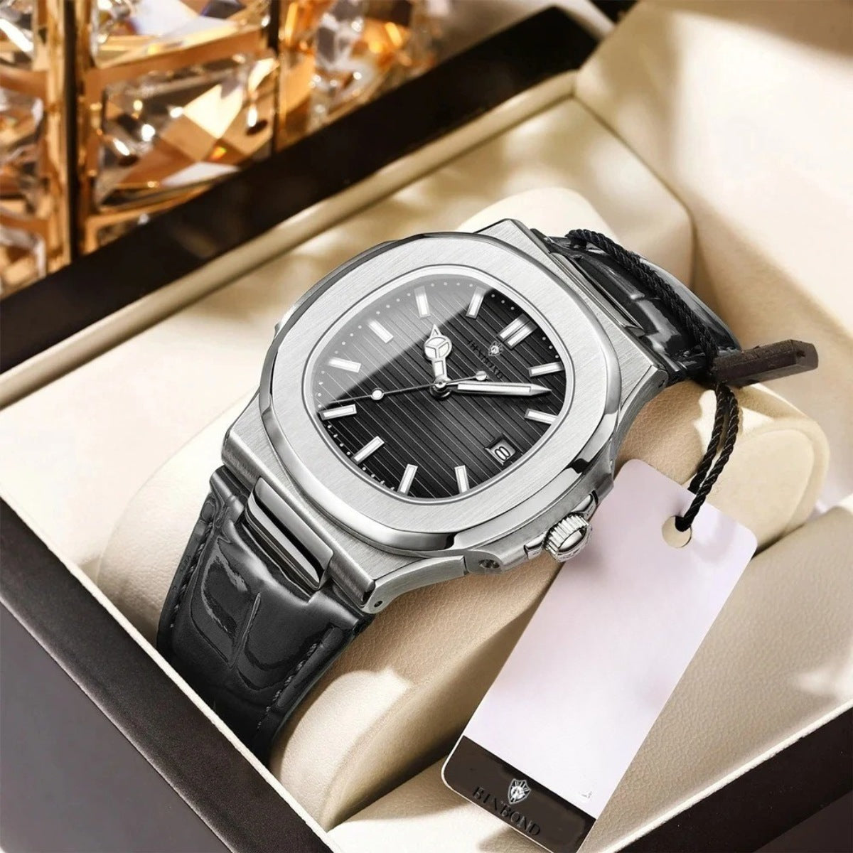 Luxe Black Leather Watch